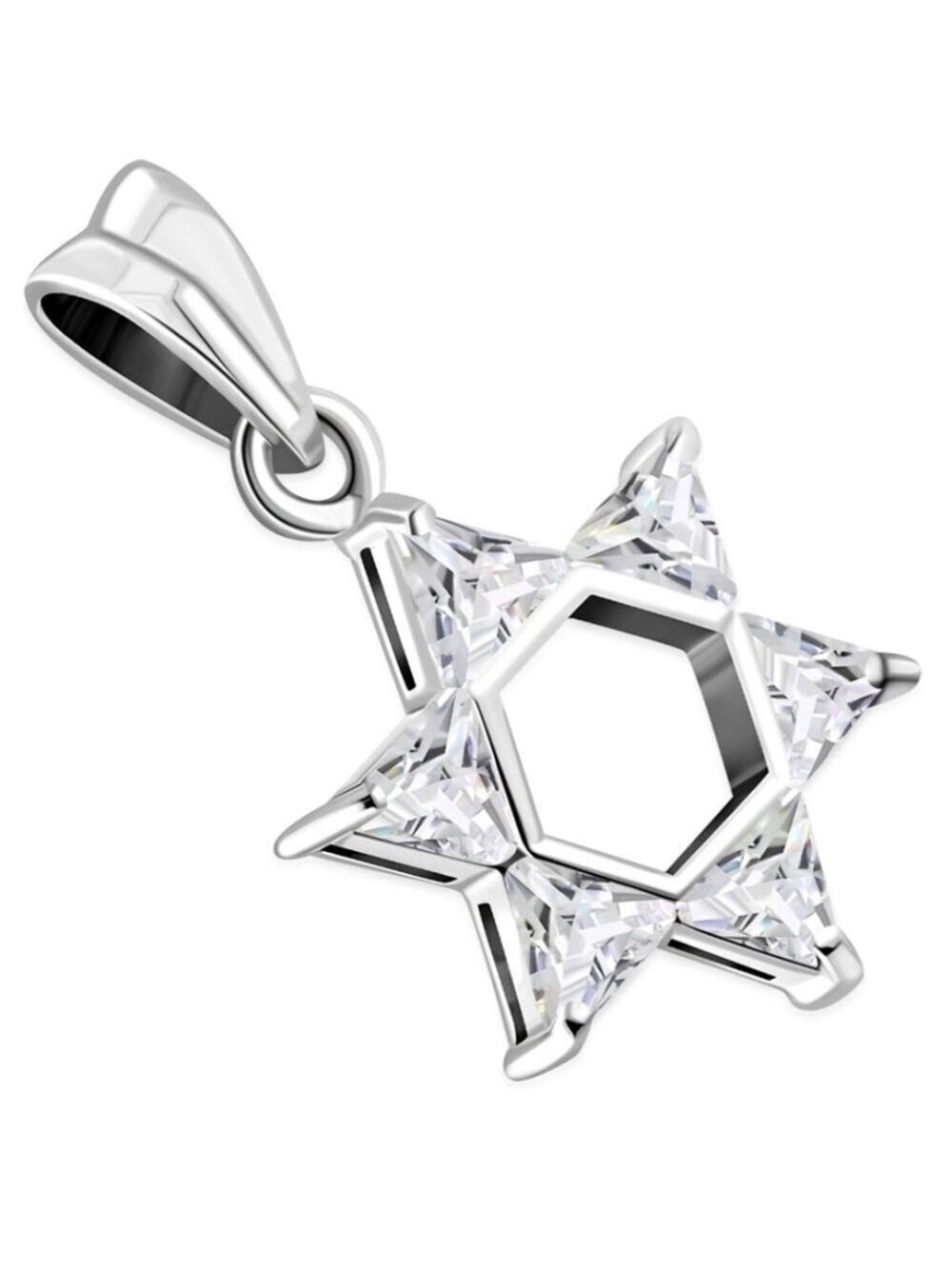 PENDANT, Sterling Silver Star of David with 6 Clear CZ gems Medium